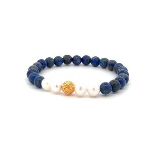 18K Gold Money Coin Ball Gemstones Birthstones Pearl Lapis Lazuli 6mm